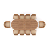 Mesa extensible ovalada de teca de 200 a 300 cm con 8 sillas apilables Oxford y 2 sillas San Francisco