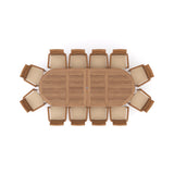 Mesa extensible gigante ovalada de teca de 2 a 3 m con 12 sillas apilables Oxford