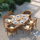 Teak Round to Oval 120cm-170cm Extending Table with 4 Marlow Stacking Chairs & 2 San Francisco Chairs – Teak Garden Dining Set