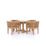 Teak tuinmeubelset 120-170cm ronde tot ovale tafel 4 San Francisco stoelen uitgevoerd in teak, inclusief kussens.
