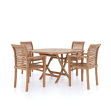Juego de muebles de jardín de teca Mesa plegable redonda Sunshine de 120 cm 4 sillas apilables Oxford Incluye cojines.
