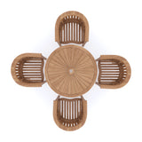 Conjunto de muebles de jardín de teca mesa plegable redonda de 120 cm Sunshine 4 sillas San Francisco de teca, cojines incluidos.