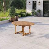 Mesa extensible redonda a ovalada con doble tablero de teca, 4 cm de grosor, 120 cm-170 cm