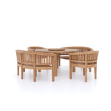 Conjunto de muebles de jardín de teca mesa redonda Maximus de 150 cm (2 bancos San Francisco y 2 sillas San Francisco) incluidos cojines.