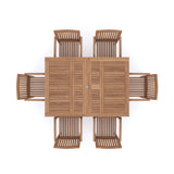 Teak garden furniture square to rectangular 120-170cm extending table 4cm top (6 Henley stacking chairs) including cushions.
