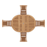 Teak tuinmeubelen rond tot ovaal 120-170cm uittrekbare tafel 4cm bord (4 opvouwbare Hampton stoelen) inclusief kussens.