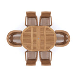 Teak garden furniture round to oval 120-170cm extending table (4 stackable chairs 2 San Francisco chairs) including cushions.