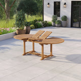 Teakholz Gartenmöbel oval 180-240 cm Ausziehtisch 4 cm hoch und 120 cm breit mit 8 x Oxford-Stoffen StapelstühleGratis Kissen