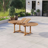 Teak Oval 2m to 3m Extending Table 4cm Top with 8 Oxford Stacking Chairs & 2 San Francisco Benches, Free Cushions