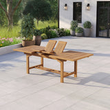 Ensemble de mobilier de jardin en teck comprenant une table rectangulaire extensible de 200 à 300 cm avec un plateau de 4 cm (10 chaises empilables Henley) avec coussins.