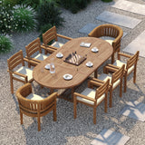 Teak 180–240cm Oval Extending Table with 6 Marlow Stacking Chairs & 2 San Francisco Chairs – Teak Garden Dining Set