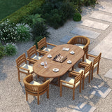 Teak 180–240cm Oval Extending Table with 6 Marlow Stacking Chairs & 2 San Francisco Chairs – Teak Garden Dining Set