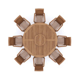 Conjunto de muebles de jardín de teca 180 cm, mesa redonda Maximus y 8 sillas apilables Oxford, incluye cojines.