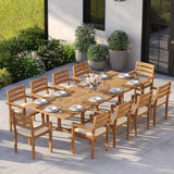 Teak Set 200–300cm Rectangle Extending Table 4cm Top with 10 Marlow Stacking Chairs – Teak Garden Dining Set