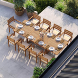 Teak Set 200–300cm Rectangle Extending Table 4cm Top with 10 Marlow Stacking Chairs – Teak Garden Dining Set