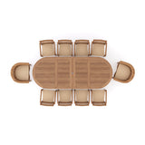 Mesa extensible ovalada de teca de 200 a 300 cm con 8 sillas apilables Henley y 2 sillas San Francisco