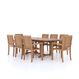 Teak Gartenmöbel Oval 180-240cm Ausziehtisch 4cm Platte (8 Henley Stapelstühle) inklusive Kissen.