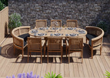 Teak garden furniture 180-240cm extending table 4cm top (6 Henley stacking chairs 2 San Francisco benches) Including cushions.