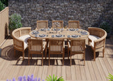 Teak garden furniture 180-240cm extending table 4cm top (6 Henley stacking chairs 2 San Francisco benches) Including cushions.