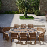 Teak garden furniture 180-240cm extending table 4cm top (6 Oxford stacking chairs 2 San Francisco benches) Including cushions.