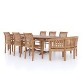 Teak garden furniture 180-240cm extending table 4cm top (6 Oxford stacking chairs 2 San Francisco benches) Including cushions.