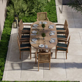 Teak Gartenmöbel Oval 180-240cm Ausziehtisch 4cm Platte (8 Henley Stapelstühle) inklusive Kissen.