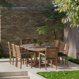 Teak Gartenmöbel Oval 180-240cm Ausziehtisch 4cm Platte (8 Henley Stapelstühle) inklusive Kissen.