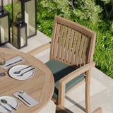 Teak Gartenmöbel Oval 180-240cm Ausziehtisch 4cm Platte (8 Henley Stapelstühle) inklusive Kissen.