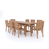 Meubles de jardin en teck Rectangle 180-240cm Table gigogne 4cm plaque (8 chaises empilables Henley) Y compris oreillers.