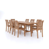Teak Garden Furniture Rectangle 180-240cm Pullout Table (8 Oxford Stacking Chairs) Including Pillows