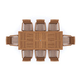 Teak Garden Furniture Rectangle 180-240cm Pullout Table (8 Oxford Stacking Chairs) Including Pillows