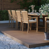 Teak Gartenmöbel 2-3m Ovaler Ausziehtisch mit 4cm Platte (10 Henley Stapelstühle) Inklusive Kissen.