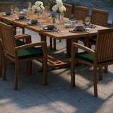 Conjunto de muebles de jardín de teca, mesa extensible rectangular de 200-300 cm con tablero de 4 cm (10 sillas apilables Henley) con cojines incluidos.