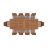 Teak Gartenmöbel Set 200-300cm Ausziehbarer Rechteckiger Tisch (10 Oxford Stapelstühle) Inklusive Kissen.