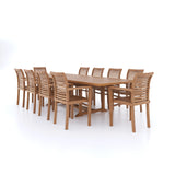 Teak Gartenmöbel Set 200-300cm Ausziehbarer Rechteckiger Tisch (10 Oxford Stapelstühle) Inklusive Kissen.