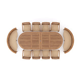 Teak 2-3m Oval Extending Table 4cm Top (8 Henley Stacking Chairs 2 San Francisco Benches) Free Cushions.