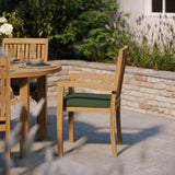 Juego de mesa fija redonda Maximus de teca de 120 cm, tablero de 4 cm (4 sillas apilables Henley), cojines incluidos.