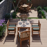 Mesa cuadrada de teca de 90 cm con 4 sillas Warwick (cojines incluidos)