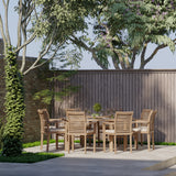 Conjunto de muebles de jardín de teca 180 cm, mesa redonda Maximus y 8 sillas apilables Oxford, incluye cojines.