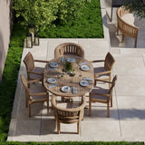 Teak garden furniture round to oval 120-170cm extending table (4 stackable chairs 2 San Francisco chairs) including cushions.