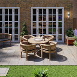 Conjunto de muebles de jardín de teca mesa plegable redonda de 120 cm Sunshine 4 sillas San Francisco de teca, cojines incluidos.