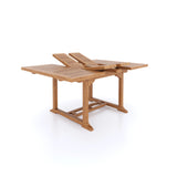 Teak garden furniture square to rectangular 120-170cm extending table 4cm top (6 Henley stacking chairs) including cushions.
