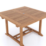 Teak tuinmeubilair 120-170cm vierkante tot rechthoekige uitschuifbare tafel 4cm plaat.
