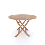 Conjunto de muebles de jardín de teca, mesa plegable en espiral de 120 cm (4 sillas plegables Hampton), incluidos cojines.