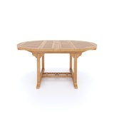 Table coulissante ronde à ovale avec double feuille de teck, plaque de 4cm, 120cm-170cm