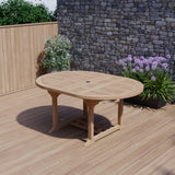 Table coulissante ronde à ovale avec double feuille de teck, plaque de 4cm, 120cm-170cm