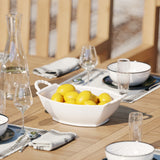 Mesa extensible ovalada de teca de 180-240 cm, tablero de 4 cm con 8 sillas Warwick, cojines gratis.