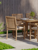 Meubles de jardin en teck Rectangle 180-240cm Table gigogne 4cm plaque (8 chaises empilables Henley) Y compris oreillers.