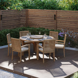 Conjunto de muebles de jardín de teca, mesa redonda Maximus de 150 cm, tablero de 4 cm (6 sillas apilables Henley), cojines incluidos.