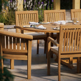 Teak 2-3m Oval Extending Table 4cm Top (8 Henley Stacking Chairs 2 San Francisco Benches) Free Cushions.